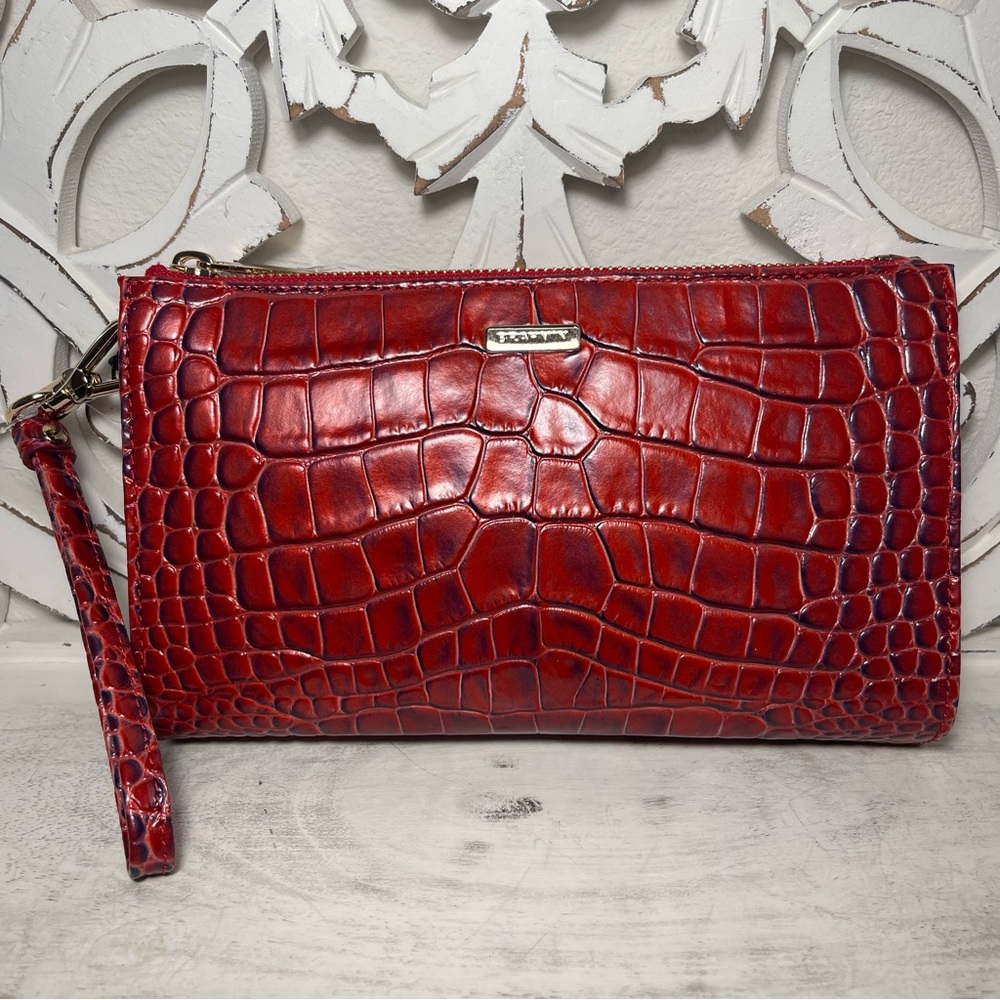 Brahmin Daisy Clutch Wristlet Sunrise Millenia Red Embossed Leather